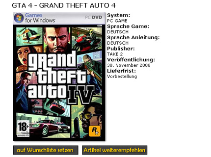 PC Version of GTA IV in November 2008?